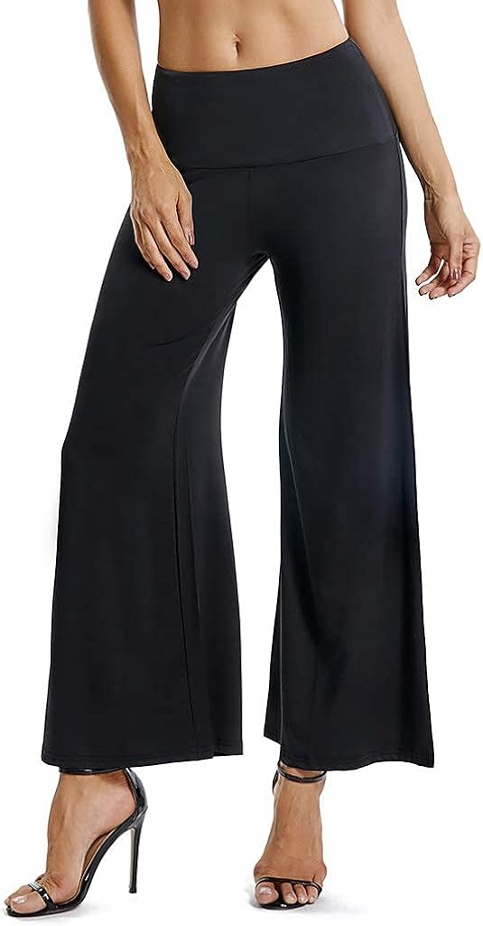 STARBILD Women High Split Cropped Yoga Pants High Waist Wide Leg Yoga Flowy Layered Palazzo Pants