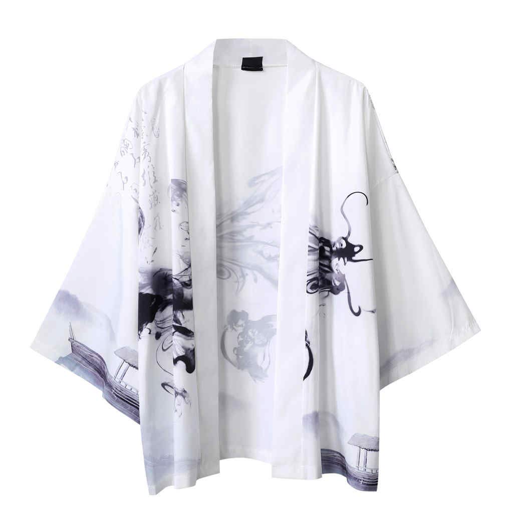 ADMAY Camiseta de hombre Tops de manga corta camisa de correr mangas japonesas y verano kimono Cinque Cloak Womens Point Jacke Bluse Top Mens Camisas Camisas Coreanas de