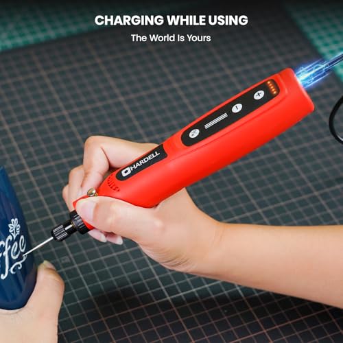 Image of HARDELL Mini Cordless Rotary Tool 4V, 5-Speed Rotary Tool Kit with 30 Accessories,Type-C Charging DIY Craft Tool for Engraving, Sanding, Polishing, Drilling, Grinding(Black) (Red)