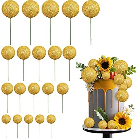 20 Pcs Gold Disco Ball Cake Toppers Mini Foam Round Balloon Cupcake Topper Decoration for Birthday Baby Shower Wedding Christmas Party New Year Cake PartyDecoration Cover