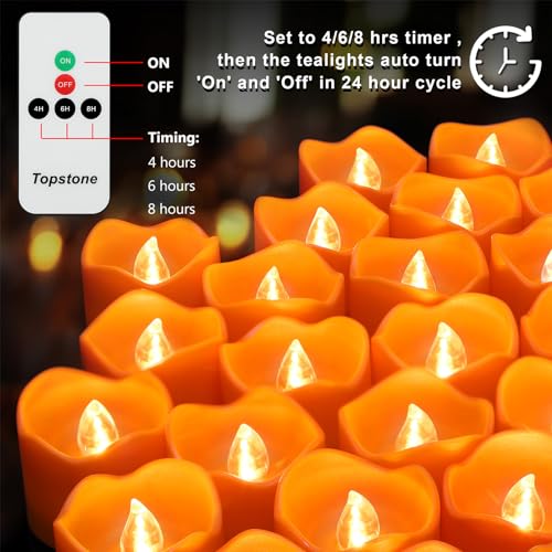 Image of Topstone Halloween Orange Led Tealight with 4 /6 /8 H Timer,Remote Control Flameless Candle,Battery Powered Fake Candles,Electric Votive Candle,Pack of 12