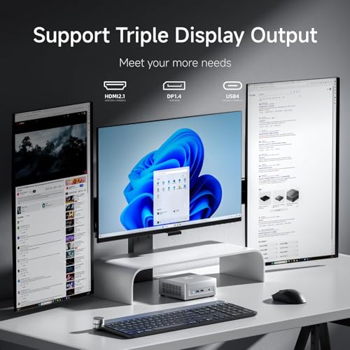 MINIS FORUM UM870 Slim Mini PC, AMD Ryzen 7 8745H Mini Computer (8C/16T, bis zu 4,9GHz), 16GB RAM DDR5 und 1TB SSD PCIe 4.0, DP/HDMI 2.1/USB4, 4x USB Typ A, WIFI6E/BT5.2