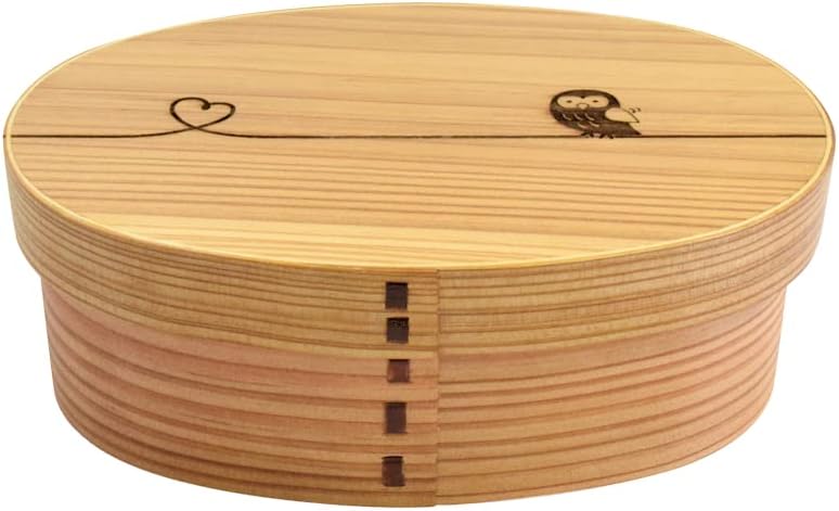 Kanoryu Design - Knotted Owl - S21-31-7s Bento Box, Small, Approx. 6.5 x 3.9 x 2.4 inches (16.5 x 10 x 6 cm), Wood Grain