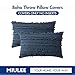 MIULEE Set of 2 Decorative Boho Throw Pillow Covers Linen Striped Jacquard Pattern Cushion Covers for Sofa Couch Living Room Bedroom 12x20 Inch Navy Blue