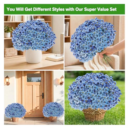 Image of Powbrace 22 Pack Artificial Flowers for Outdoor Indoor Fake Plants(Blue)