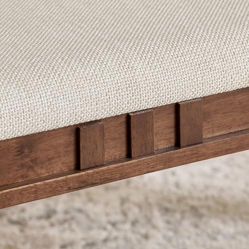Image of Home Centre | Trio Fabric Dining Bench | Solid Wood, for Dining Room | Beige | 1 Year Warranty