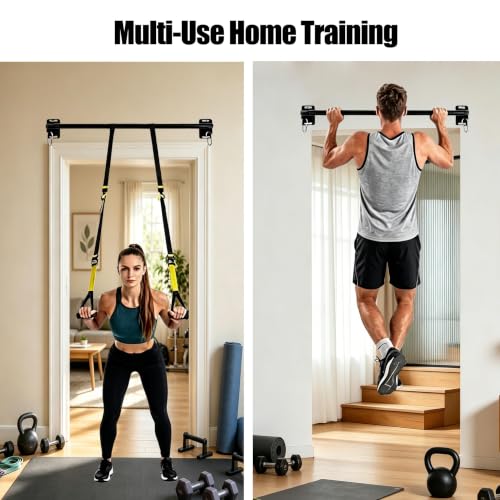 Image of Wall Mounted Pull Up Bar, Carbon Steel Doorway Chin Up Bar for Home Gym | Reinforced plate supports fit joists and studs, creating a stable space-saving upper-body strength training station.