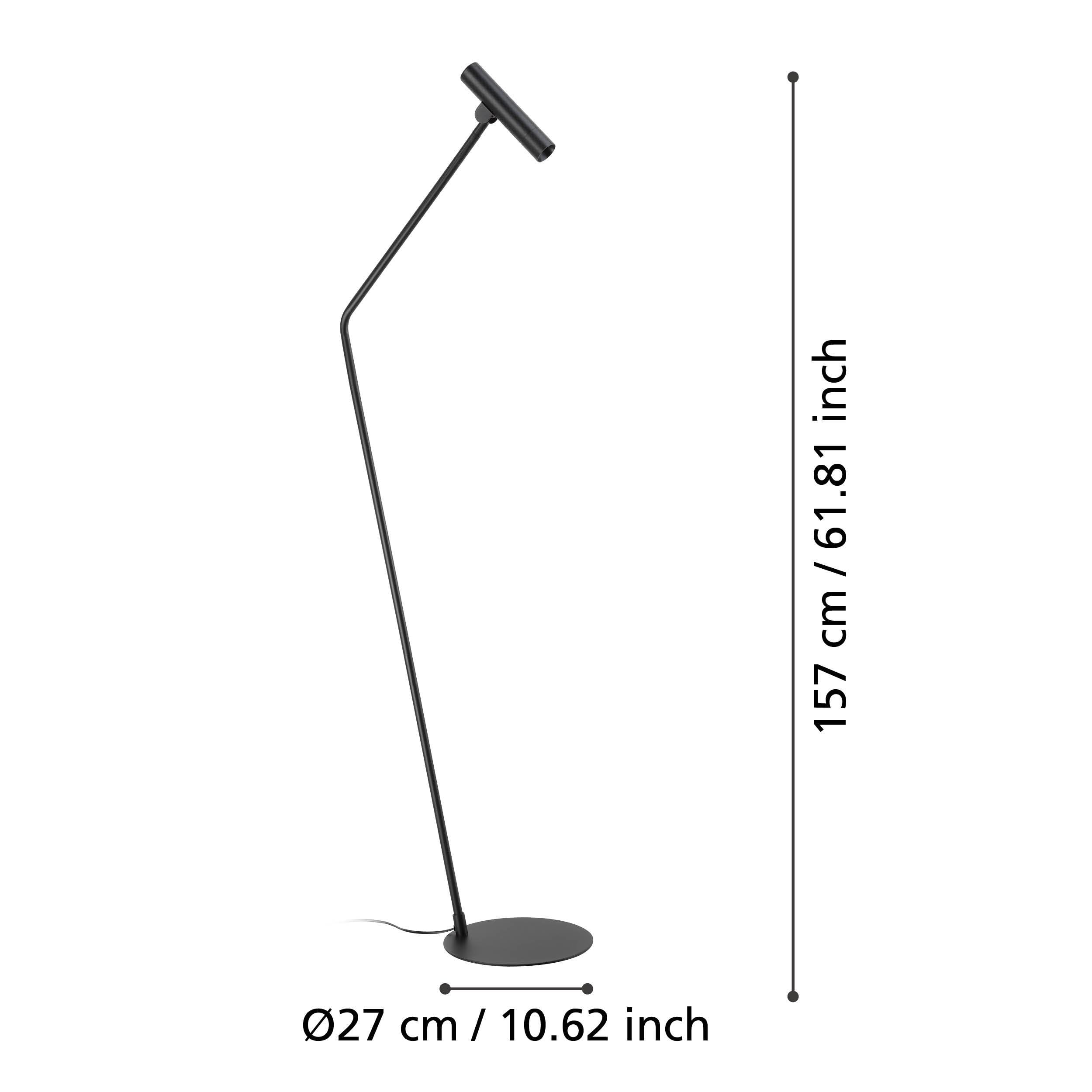 EGLO Lampa podłogowa LED Almudaina, wewnętrzna oprawa z obrotowym reflektorem, minimalistyczna metalowa lampa do salonu, czarna, ciepła biel, 157 cm