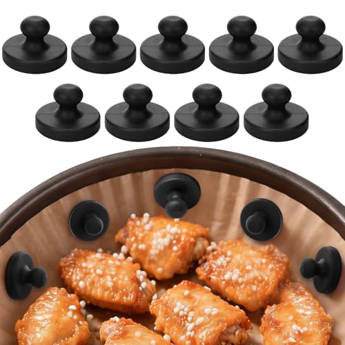 Juome Air Fryer Magnets for Parchment Paper, 9PCS Silicone Magnetic Buckle for Air Fryer Liners, Air Fryer Accessories Safely Lock Air Fryer Liner Disposable to Prevent Burning (Black)