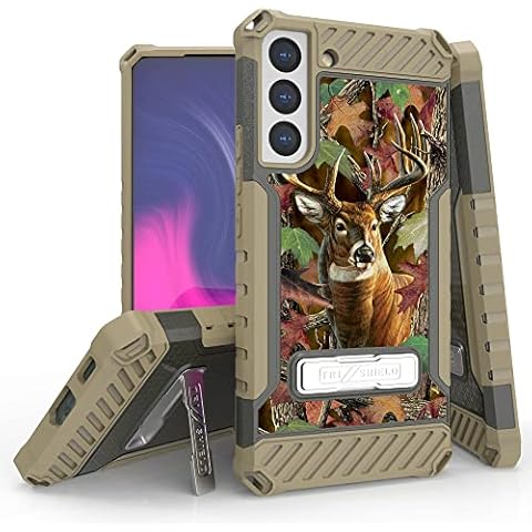 Beyond Cell Tri-Shield Phone Case with Kickstand Compatible with Samsung Galaxy S22 Military Grade Drop Tested Rugged High Impact Full Body Shockproof Protection FDE Deer Outdoors Hunting Camo Cover