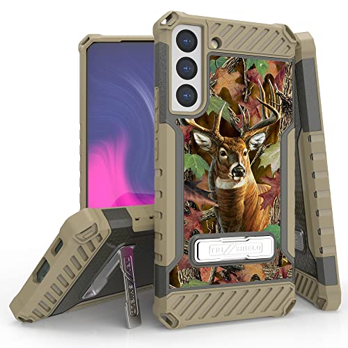 Beyond Cell Tri-Shield Phone Case With Kickstand Compatible With Samsung Galaxy S22 Military Grade Drop Tested Rugged High Impact Full Body Shockproof Protection Fde Deer Outdoors Hunting Camo #TOP8