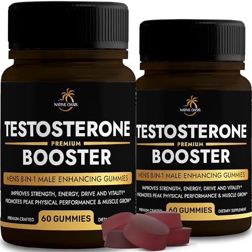 (2 Bottles) Testosterone Booster Gummies | Superior 8-in-1 Complex | Maca, Ashwagandha, L-Arginine, Tribulus & More | Male Enhancement Test Booster for Men | Energy and Performance Enhancer | 120ct.