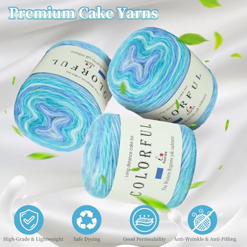 Image of Aeelike Gradient Yarn for Crocheting, 3 Skeins Cake Yarns 100g (3.52 oz) 245m (267 Yards) # 3 Light Weight - Super Soft Ombre Fairyland Yarns for Making Colorful Crafts, Blue Green Gradient