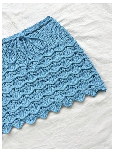 SHENHE Women's Textured Hollow Out Scalloped Knit Skirt Drawstring Tie Front Sweater Skirt4