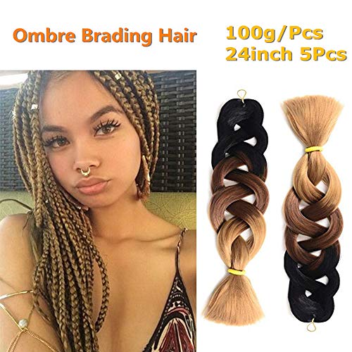 24" Braiding Hair Twist Braids Black to Brown Ombre Synthetic Hair High Temperature Hair Extensions 5Pcs/Lot 100g