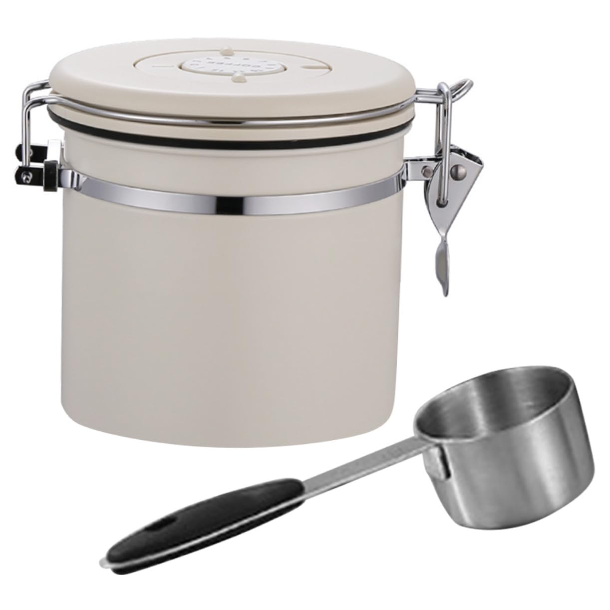 Bote de Café en Grano 1, 2l de Acero Inoxidable Beige, 1 Juego
