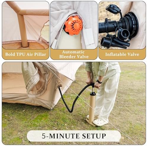Miniatura 6 de Inflatable Tent with Pump, Glamping Tents for 4-6 Person, Easy Setup 4 Season Outdoor Tent, Water-Proof Luxury Glamping with 12 Mesh Window