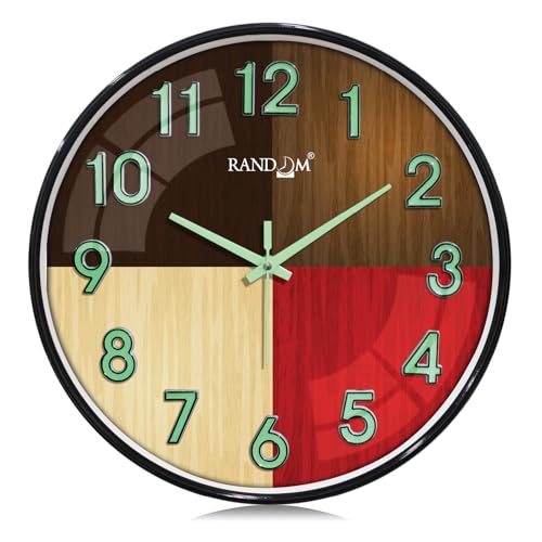 Image of RANDOM Modern 12.75INCH Wall Clock with 3D Radium Numbers, Silent Non-Ticking, Premium Black Frame, Metallic Face, Ultra Clear Glass for Living Room, Home Office
