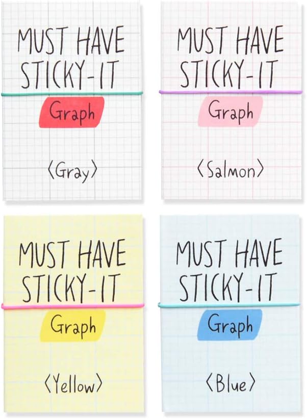 Monolike Must Have Sticky Graph 4p Set Self-Adhesive Memo Pad 80 Sheets, Daily Sticky, Diary, Memo