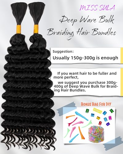 Deep Wave Bulk Braiding Hair Extensions-20 Inches 4 Bundles Natural Black Synthetic Curly Hair Bundle for Braiding,No Weft Braids for Human(20"-4 Bundles,1B#)