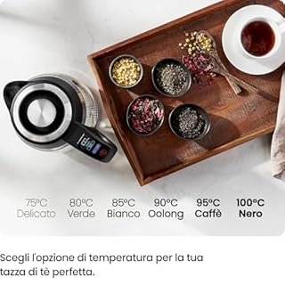 Bollitore Elettrico CHIEFMAN per Bollire l’Acqua, 1.8L 2200W con Infusore per The, Acqua Calda in 3 Minuti, Luci LED, Spegnimento Automatico, Funzione per Mantenere la Temperatura