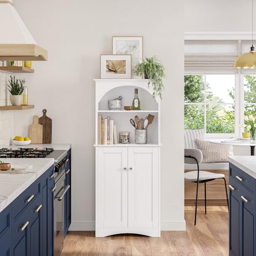 RiverRidge Kitchen Storage Cabinet with Arched Open Shelves & Double Doors - White Buffet Cabinet withAdjustable Pantry Storage - Freestanding Sideboard by RiverRidge - Image 4
