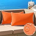 MIULEE Pack of 2 Outdoor Waterproof Pillow Covers Decorative Farmhouse Throw Pillow Covers Square Solid Color Couch Pillow Covers Fall for Patio Tent Bed Sofa Living Room 12x20 Inch Bright Orange