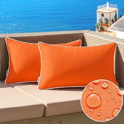 MIULEE Pack of 2 Outdoor Waterproof Pillow Covers Decorative Farmhouse Throw Pillow Covers Square Solid Color Couch Pillow Covers Fall for Patio Tent Bed Sofa Living Room 12x20 Inch Bright Orange