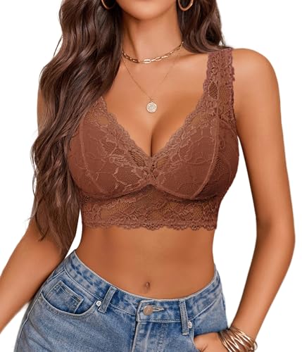 Image of Avidlove Bralettes for Women Lace Bra Non Padded Longline Bralette Deep V Triangle Sexy Everyday Lingerie Bras