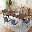 Walnut Table+6 Grey Velvet Chairs