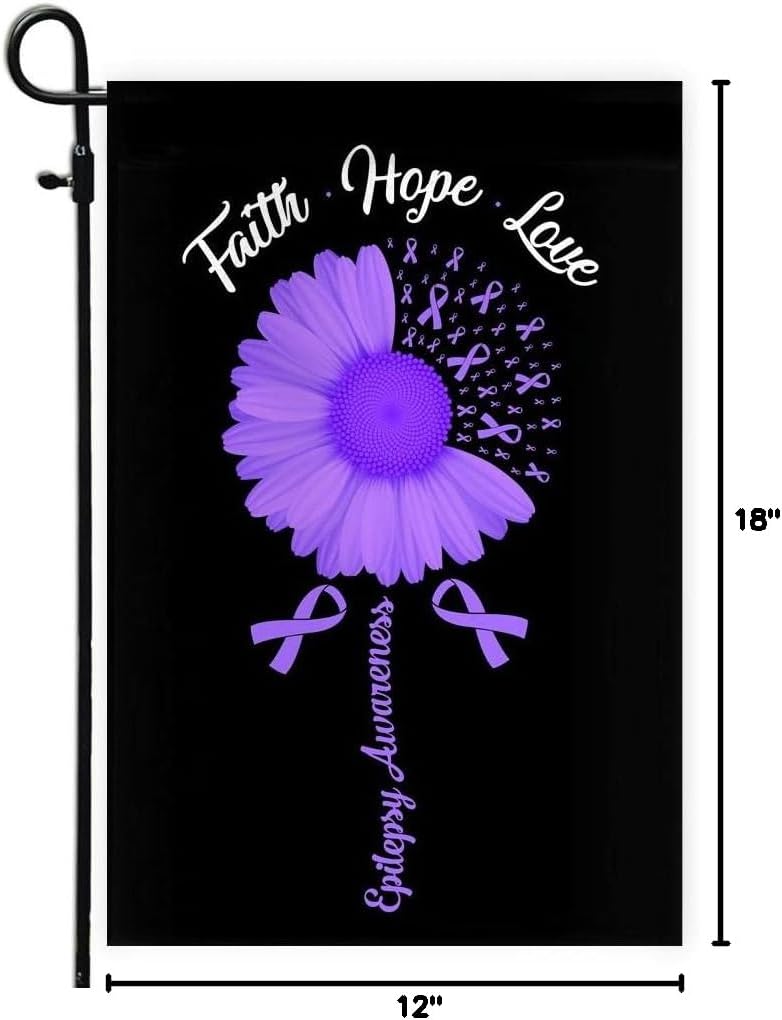 Faith Hope Love Epilepsy Awareness Flag Daisy Flower Purple Ribbon (12" x 18") USA Garden Flag Premium Decorative Yard Outdoor Flags