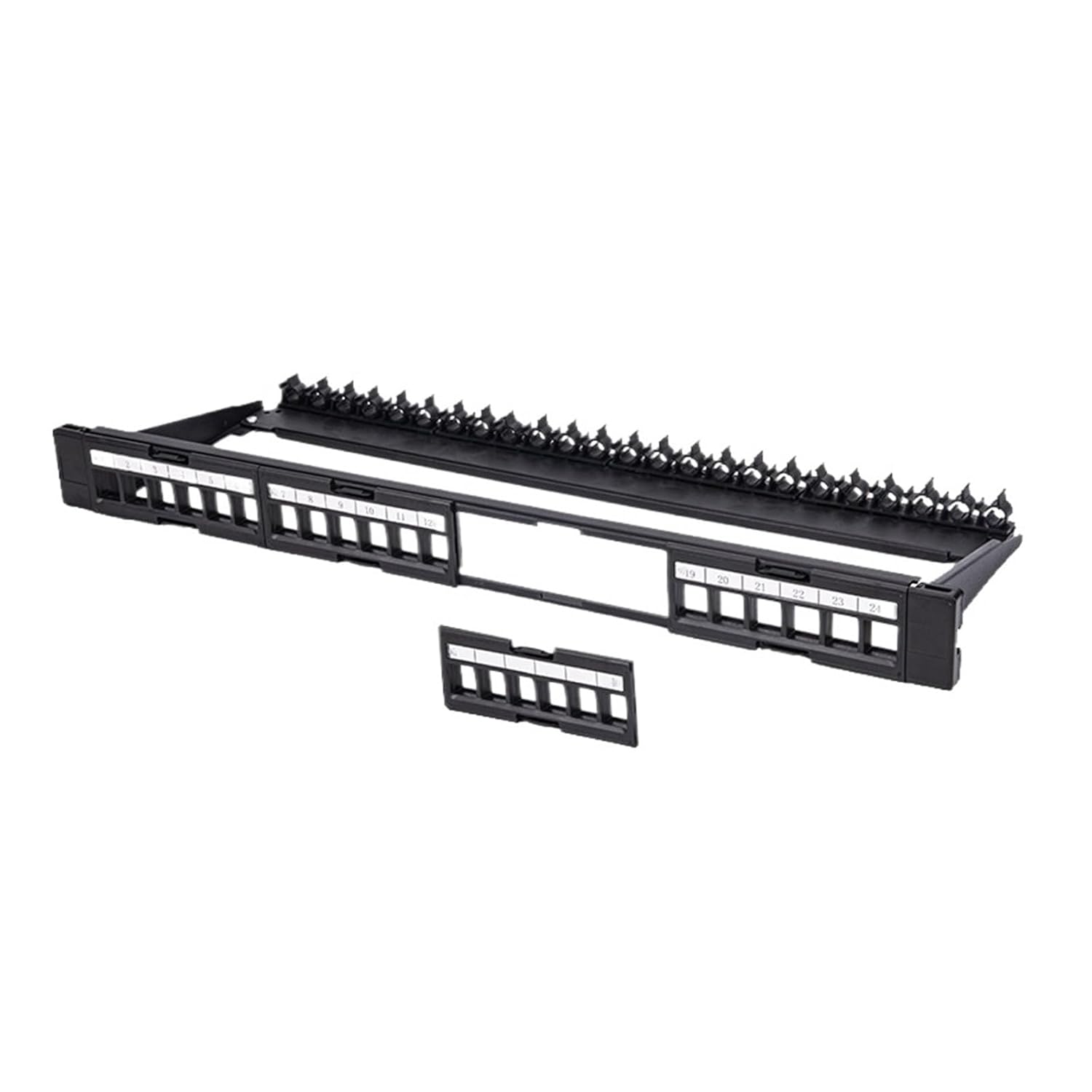 Network Patch Panel Blank 1U 24 Ports Detachable for Standard RJ45 with Cable Organizer and Label bar(Unshielded)