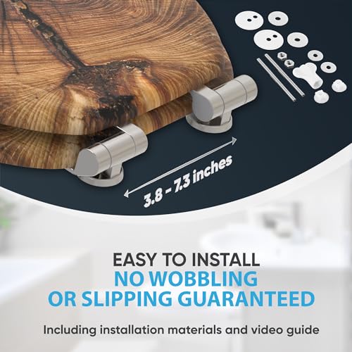 Sanilo Soft Close Toilet Seat ROUND, Quiet and Slow Close Lid and Seat, Strong Bumpers and Hinges, Old Tree - Thumbnail 4