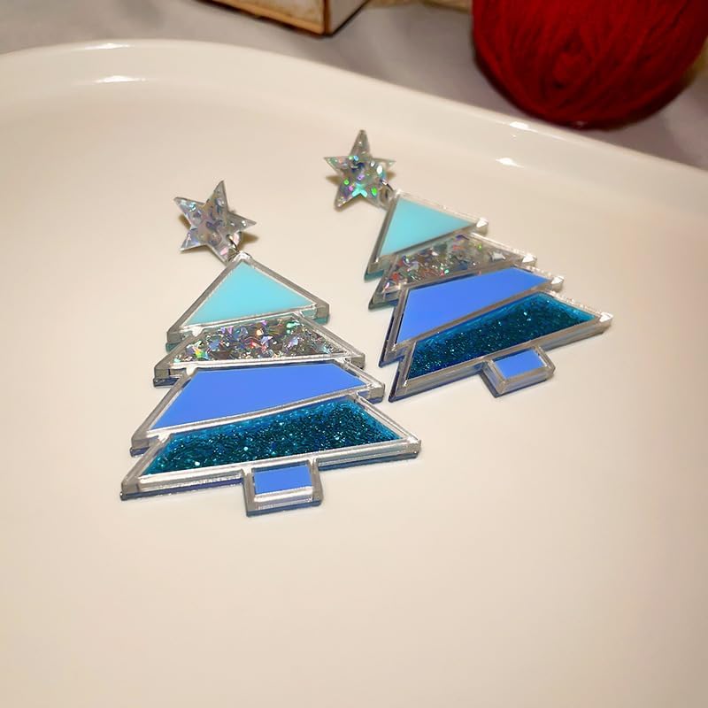 Christmas Earrings for Women Colour Christmas Tree Earrings Acrylic Glitter Earrings Lightweight Stars Drop Dangle Earrings - Image 6