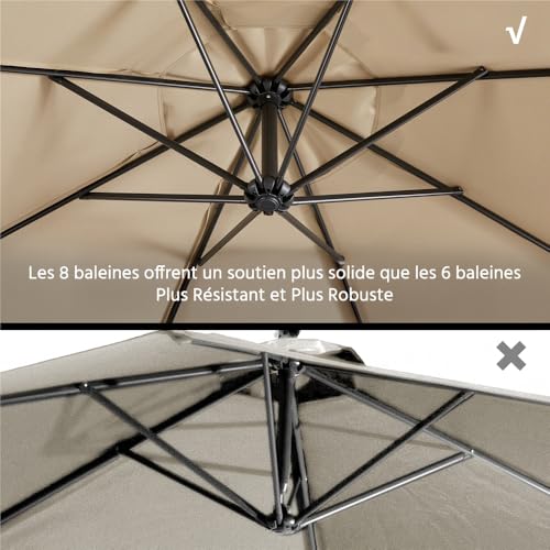 Parasol déporté 3m inclinable anti-UV Yaheetech