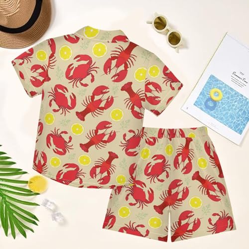 Image of visesunny Funny Boy's 2 Pieces Shirt and Short Set Casual Shirts Short Sleeve Beach Shorts Summer Outfits for 3-10 Years Kids