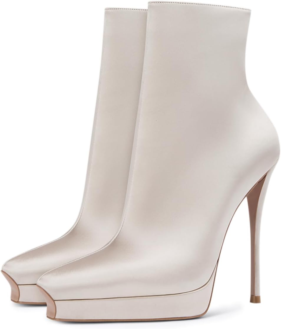 YDN Women Sexy Ankle Boots Pointed Toe Booties Platform Stiletto High Heels Side Zipper Shoes Party Evening Prom Size 4-16 US