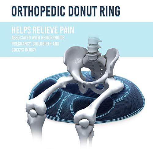 Image of ZAXTY Donut Ring Pillow Coccyx Cushion for Piles Haemorrhoid Coccyx Sciatica Tailbone Back Pain Fistula Prostate Post Natal Pain Relief Chair & Car Seat Comfort Cushion Home /Office |Blue|Universal