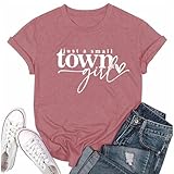 RUSASKO Womens Just A Small Town Girl Novelty Graphic T Shirt Casual Country Life Tees Tops Pink