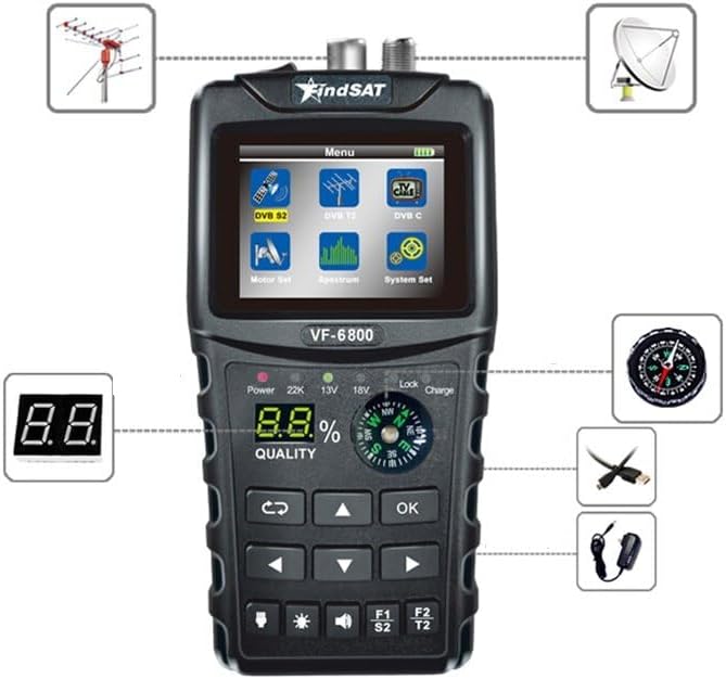 VF-6800P Satellite Meter Support DVB-T2/DVB S2/DVB C Combo Sat Meter For Satellite TV Receiver DVD T2 Tuner
