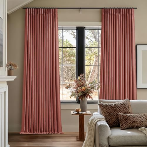 TWODRAPES Terracotta Pleat Linen Blackout 102 Inch Curtains for Bedroom