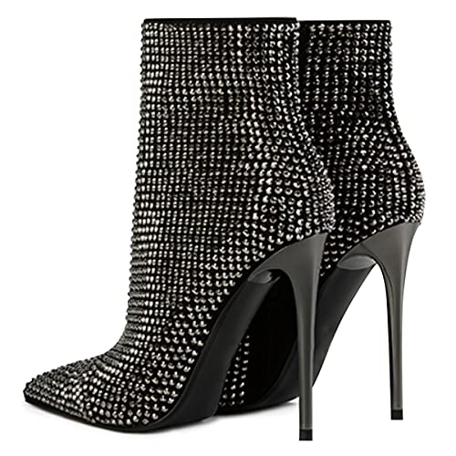 XYD Women's Pointed Toe Ankle Boots, Classic Stilettos High Heels, Zipper Side, Fashion Dress Office Lady Solid Color Booties Shoes4