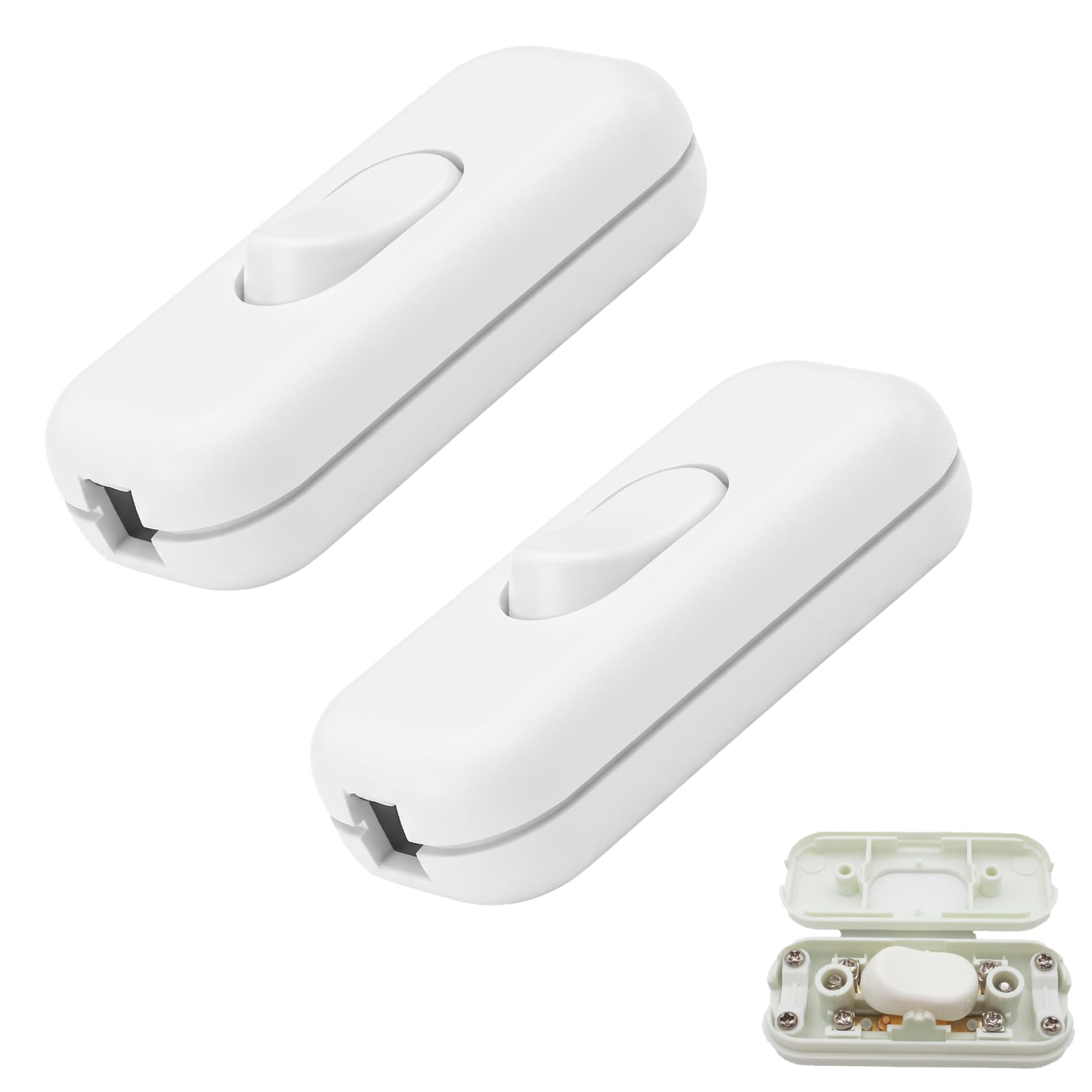 2 Pcs In Line Switch for Lamps,Lamp Switch Inline,Inline Switch,Double Pole Switching Accept 2 or 3 Core Round/Flat Wire,White Light Switches 250V 6A,Torpedo Button Switches for Desk Lamp,Lights,Bulb