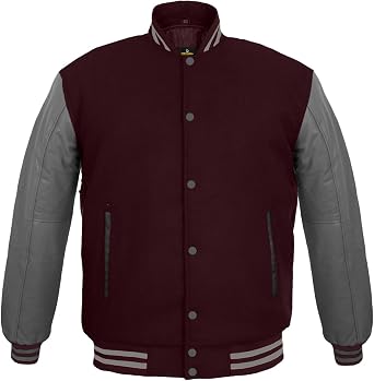 Deckra Mens Varsity Jacket Genuine Leather Sleeve and Wool Blend Letterman Boys College Varsity Jackets XXS-5XL