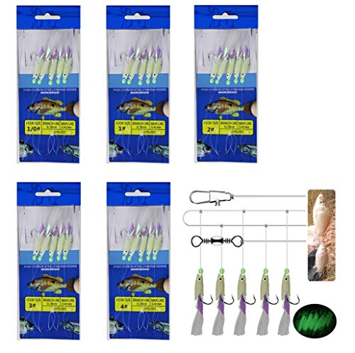 Señuelos luminosos para aparejos de pesca, señuelos de cebo para pesca de agua salada/agua dulce para caballa, pesca de mar (pescado (#1, #2, #3, #4, #1/0))