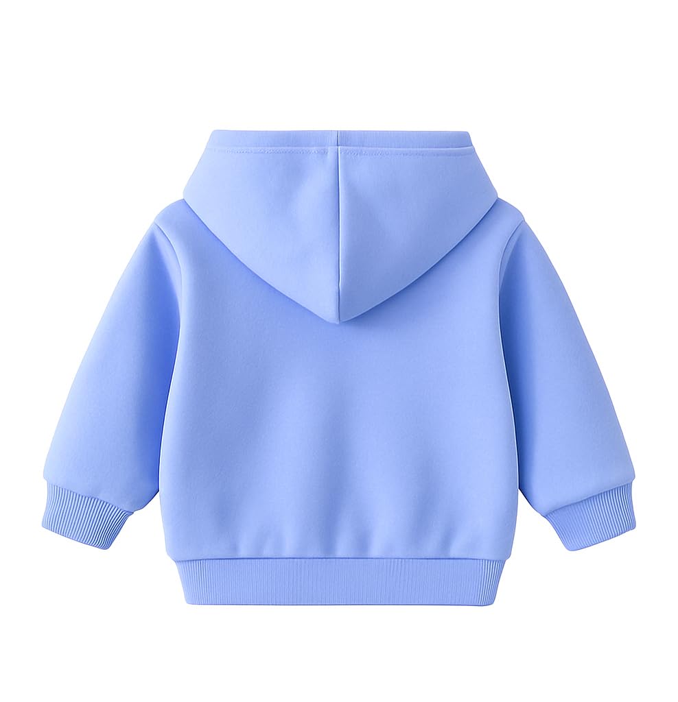 Bold N Elegant Cartoon Bear in Hood Print Kids Full Sleeve Warm Thick Fur Fleece Winter Tshirt Sweatshirt Hoodie for Infant Toddler Baby Boy & Girl (6-12 Months, Blue) 2