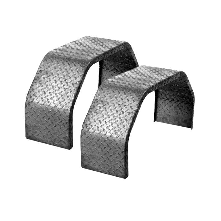 The Trailer Parts Outlet - Pair of 2 Single Axle 9x32 Steel Tread Plate Double Broke Trailer Fenders - Durable Fender Replacement