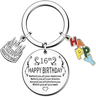 HULALA 13th 16th 18th 21st 30th 40th 50th Happy Birthday Inspirational Keyring Gifts for Women Girls Lovely Keychain Presents Engraved Behind You All Your Memories Before You All Your Dreams (16th)