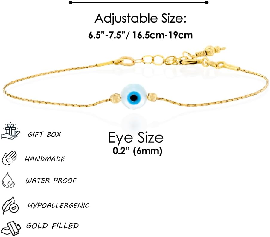 Minimalist Evil Eye Charm Bracelet – Handmade Delicate Good Luck Jewelry for Women – Adjustable 6.5” + 1” Extender - Image 2