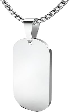 Mens Stainless Steel Dog Tag Pendant Necklace,Simple Blank Pendant Necklaces Jewelry Gifts for Men Women, 24" Box Chain